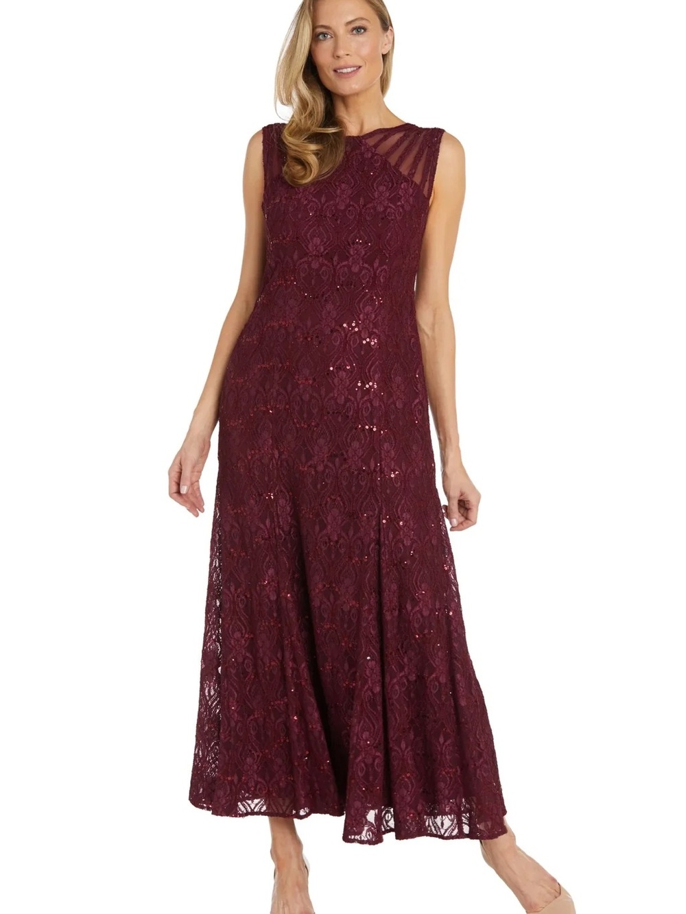 NWT R&M Richards Merlot Lace Sequin Formal Evening Gown Size 10